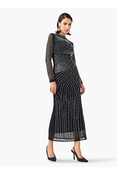 2Xtremz 2Xtremz Mesh Embellished Dress with Long Sleeves and High Neck