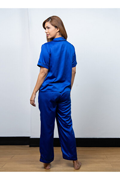 Aadaraya Solid Satin Short Sleeve Shirt And Elasticated Pyjama Set