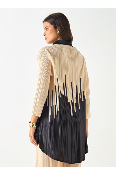 2Xtremz Printed High-low Top With Collar And 3/4 Sleeves