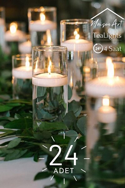 Znp Home Float | Beyaz 24 Adet Yüzen Mum | 4 Saat Yanan Tea Light Mum | Kokus...