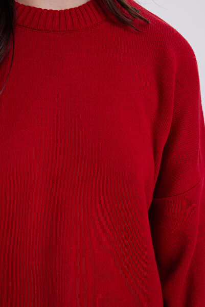 Tudors Women's Oversized Wide Cut Crew Neck Red Sweater