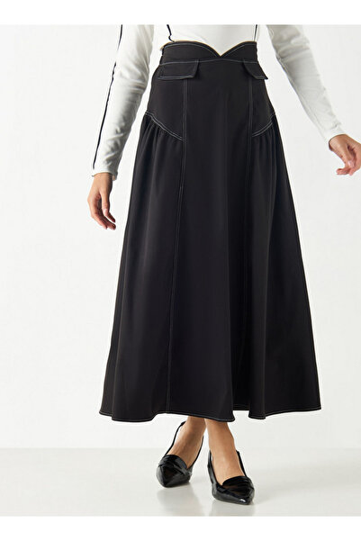 2Xtremz تنورة ماكسي بخط A مع حزام خصر مطاطي جزئيًا