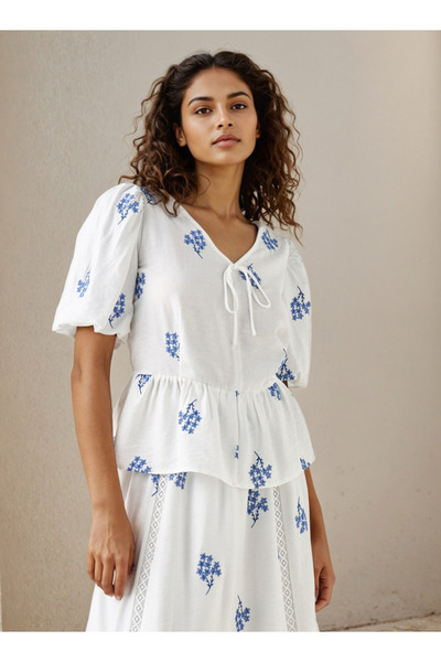 2Xtremz V Neck Blouse With Embroidery