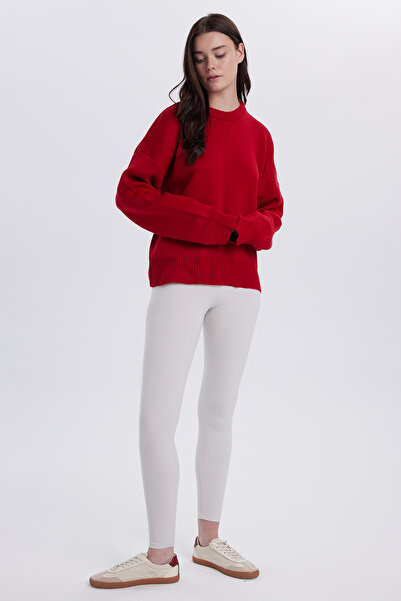 Tudors Women's Oversized Wide Cut Crew Neck Red Sweater