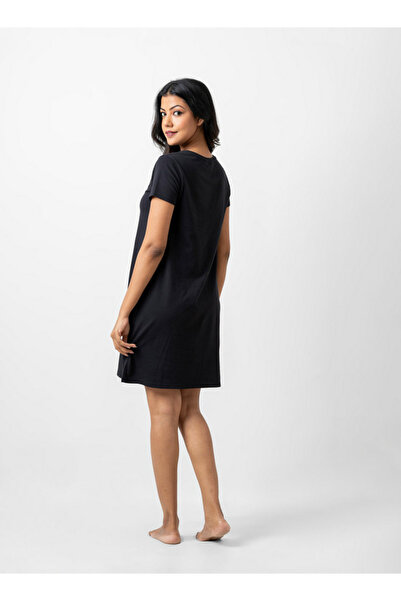 Aadaraya Slogan Print Sleepshirt With Crew Neck