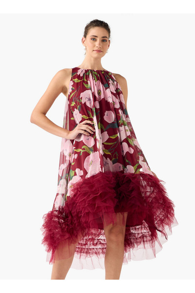 2Xtremz فستان ميدي بدون أكمام بطبعة زهور مع تفاصيل من التول