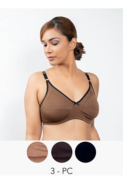 Aadaraya Set Of 3 - Assorted A-frame Bra With Hook And Eye Closure