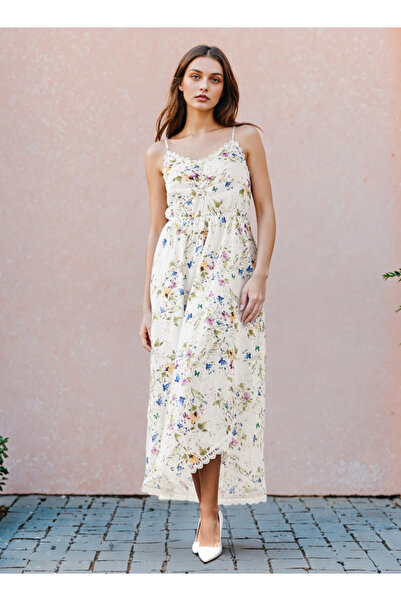 2Xtremz فستان ماكسي بدون أكمام بطبعة زهور مع رقبة على شكل حرف V وتفاصيل شيفلي