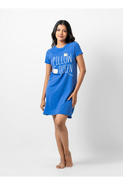 Aadaraya Slogan Print Sleepshirt with Crew Neck