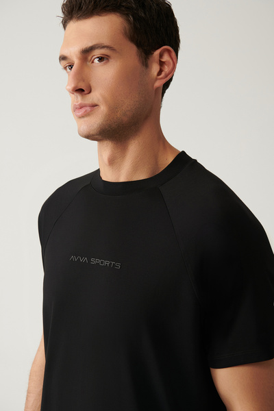 Avva Ανδρικό μπλουζάκι με μαύρο λαιμόκοψη με στάμπα Soft Touch Regular Fit T-Shirt A41Y1031