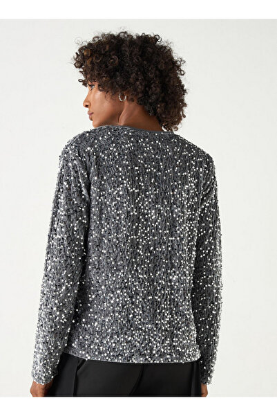 2Xtremz Sequin Embellished Top with Round Neck and Long Sleeves