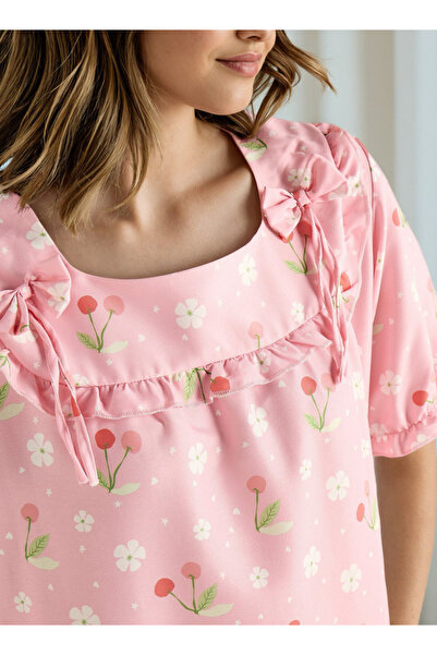 FAV فستان نوم بطبعة زهور ورقبة مربعة