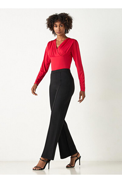 2Xtremz Solid Shaping Bodysuit With V-neck And Long Sleeves