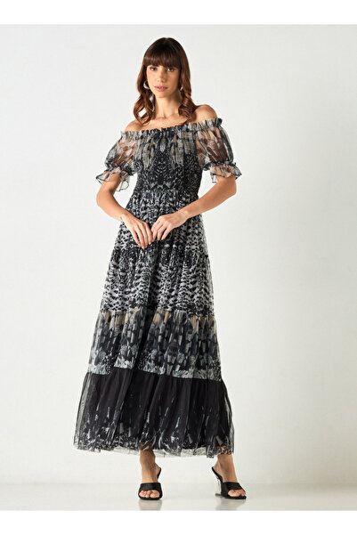 2Xtremz All-over Print Off Shoulder Dress With Shirred Detail