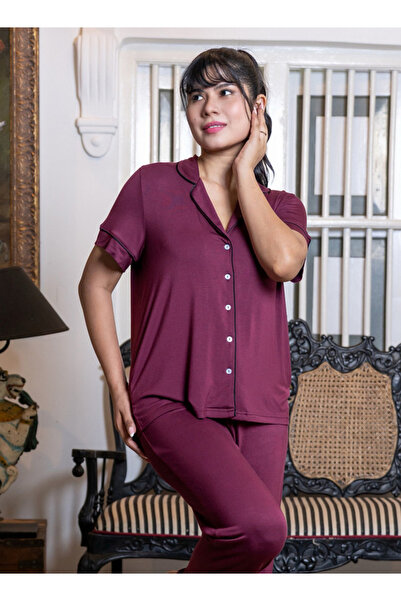 Aadaraya طقم بيجامة قميص وسروال من الرايون