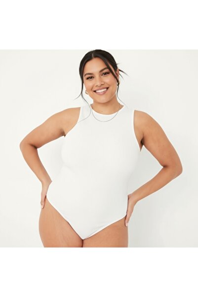 Merlot Large Size Halter Neck Stretchy Snap Knitted Bodysuit