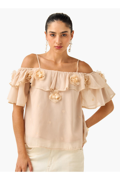 2Xtremz Floral Accent Off Shoulder Top with Ruffles