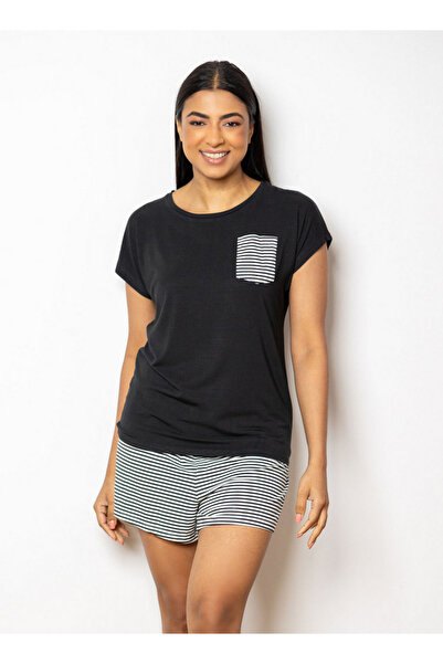 Aadaraya Solid T-shirt and Striped Shorts Set