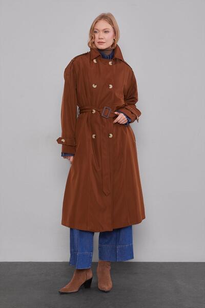 Levidor Tan Trench Coat with Button Closure