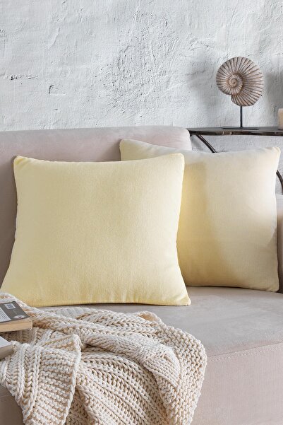 Znp Home Hangulatos | 2 db Világos sárga színű bársony pamut párnahuzat 44x44 cm