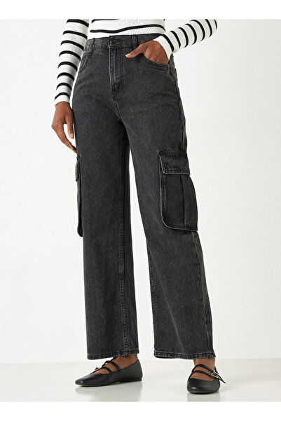 2Xtremz Solid Wide Leg Cargo Jeans with Pockets