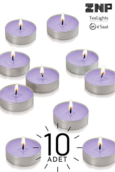 Znp Home 10 Adet | Lavanta Kokulu Tealight Mum | 4 Saat Yanar | Dekoratif Mum...