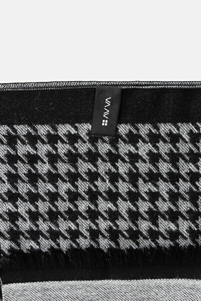 Avva Men's Black Tasseled Houndstooth Patterned Shawl A32Y9407