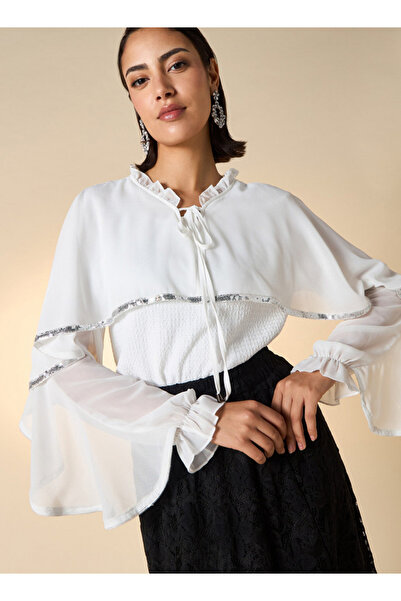 2Xtremz Textured Cape Top With Tie-up Detail And Long Sleeves