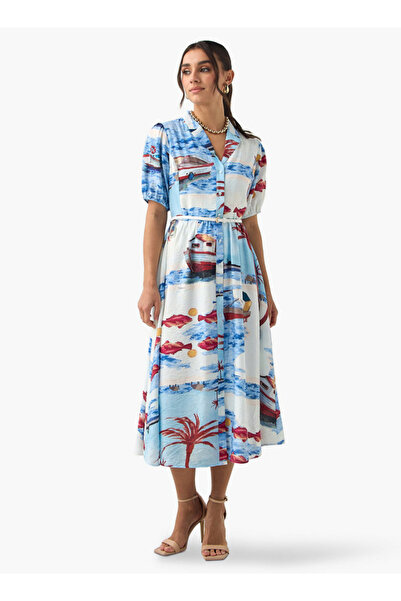 2Xtremz All-Over Print Shirt Dress with Notch Collar and Puff Sleeves