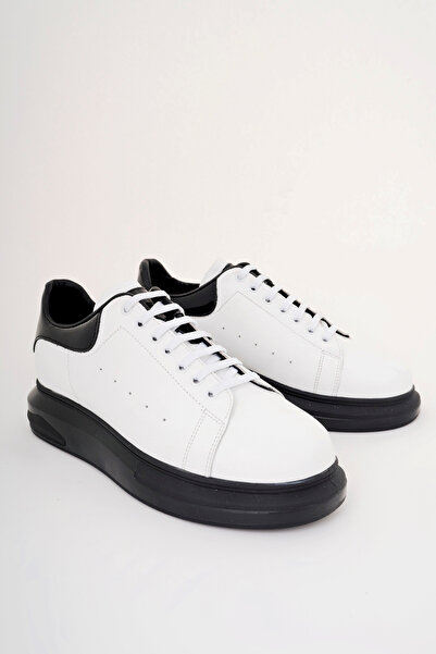 bulutmod BA04471 Pantofi sport cu talpă înaltă cu gel din piele naturală pentru bărbați, alb, negru - alb - 41