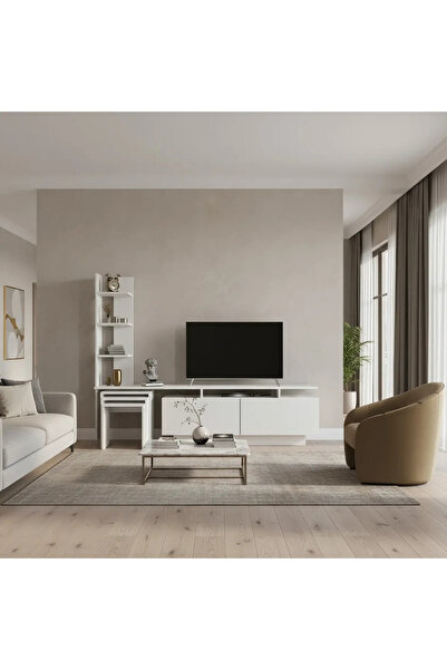 Stylish Home White TV table with 3 modern service tables - TV06