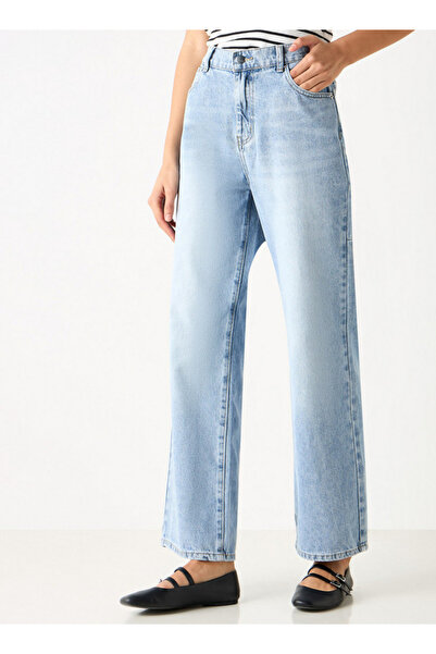 2Xtremz بنطال جينز واسع الساق متوسط الارتفاع مع أزرار للإغلاق