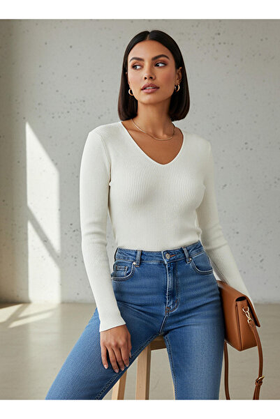 2Xtremz Regular Fit Ribbed V-neck Tricot Sweater