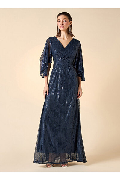 2Xtremz Sequin Embellished Maxi Dress with V-neck and Butterfly Sleeves