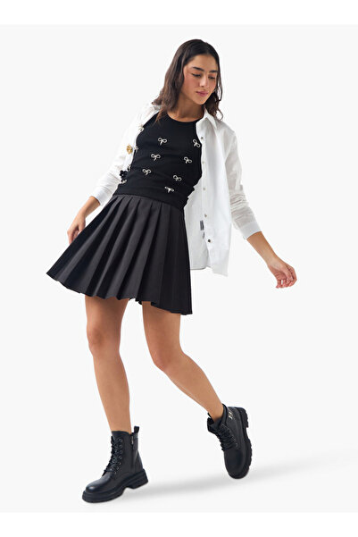 2Xtremz Ribbed Bow Embellished Sleeveless Top