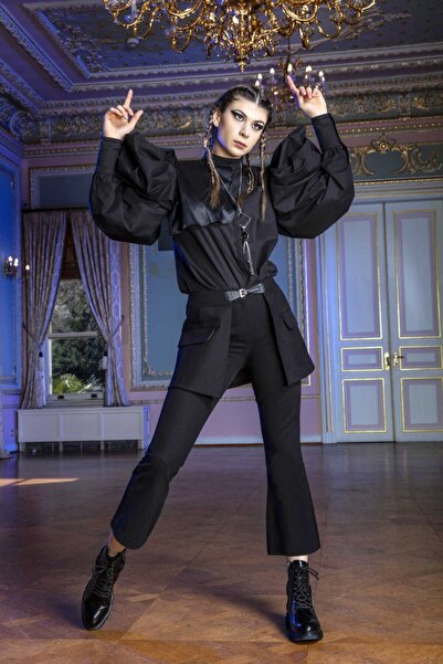 MERT ERKAN Coven - Volümlü Siyah Poplin Gömlek