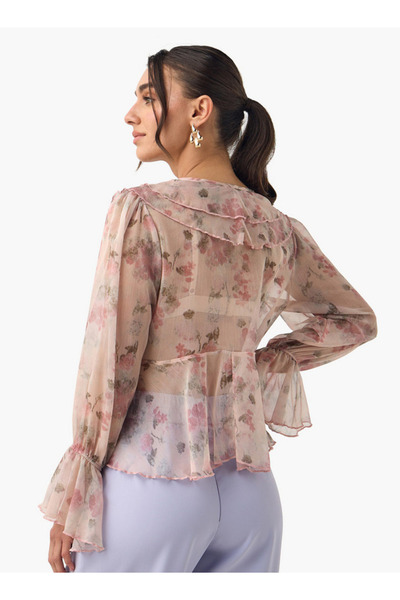 2Xtremz All-Over Print V-neck Top with Ruffles