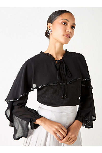 2Xtremz Textured Cape Top With Tie-up Detail And Long Sleeves