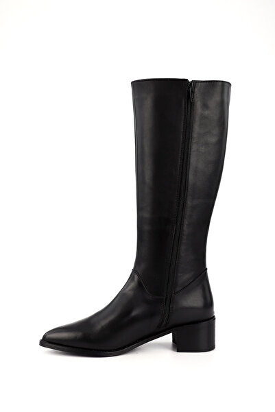 GÖNDERİ(R) Women's Black Pointed Toe Thick Heeled Genuine Leather Boots