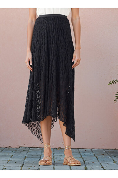 2Xtremz Lace Detail Midi Asymmetric Skirt with Elasticated Waistband