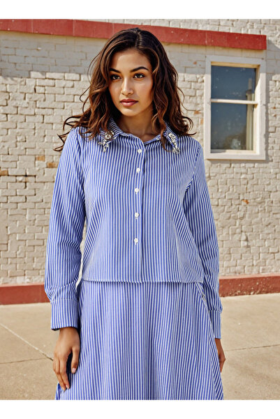 2Xtremz Striped Shirt with Embellished Collar