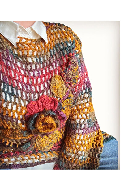 simarikcraft El Yapımı Çiçekli File Kazak, çiçekli hırka – Renk Geçişli Overs...