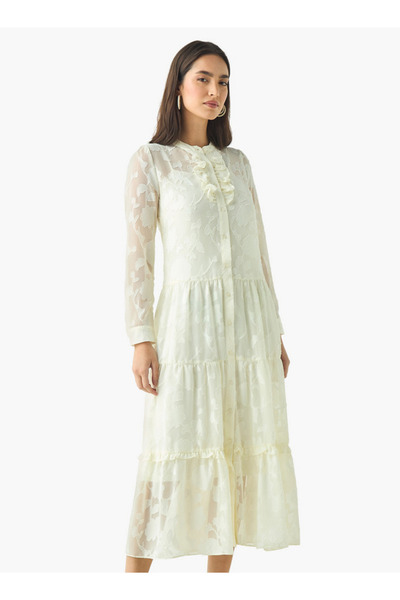 2Xtremz فستان متعدد الطبقات بتفاصيل كشكشة وياقة ماندرين