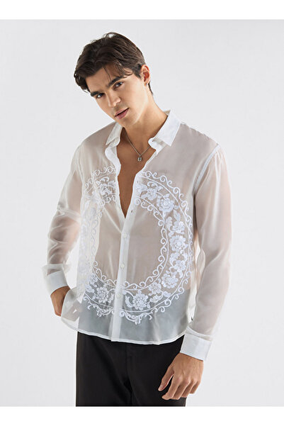 FAV Regular Fit Embroidered Shirt with Collar and Long Sleeves