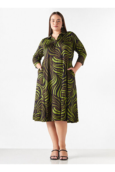 Ulla Popken Plus Size Printed Midi Dress With Pockets