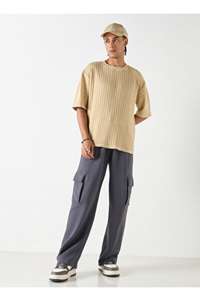 Lee Cooper Textured Oversized T-shirt with Short Sleeves