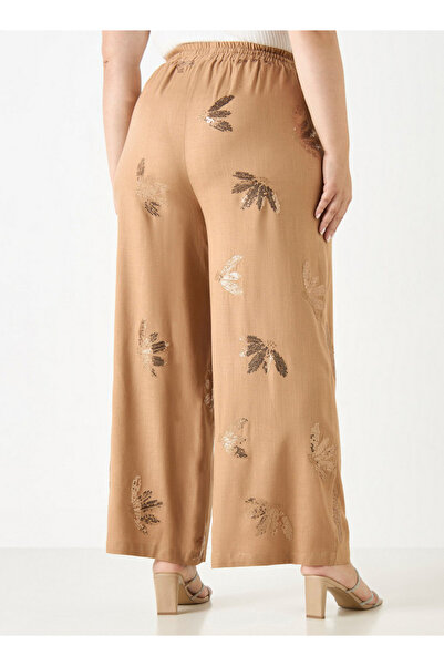 Ulla Popken Plus Size Ulla Popken All-Over Embellished Wide Leg Pants with Drawstring Closure and Pockets