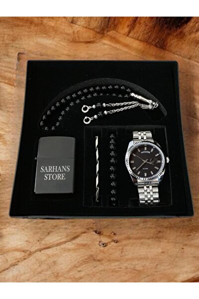 Sarhans Store Kişiye Özel Erkek Saat Seti | Takvimli Saat + İsimli Çakmak + T...