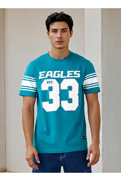 FAV تي شيرت برقبة دائرية وطبعة NFL