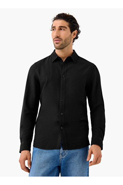 FAV قميص بياقة منقوش بقصّة عادية وقصة عادية